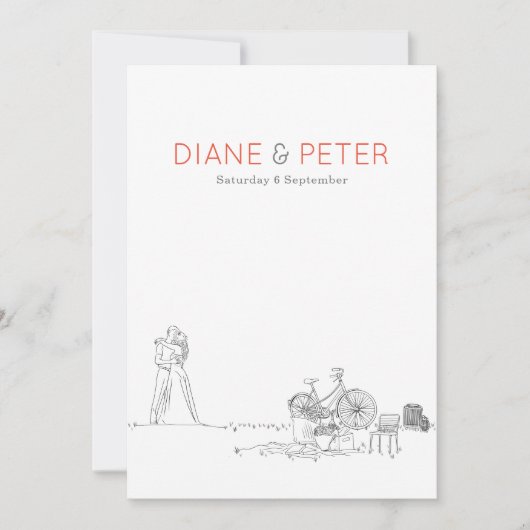 Tuin Picknick Minimalist Zwart-wit bruiloft Kaart (Voorkant)