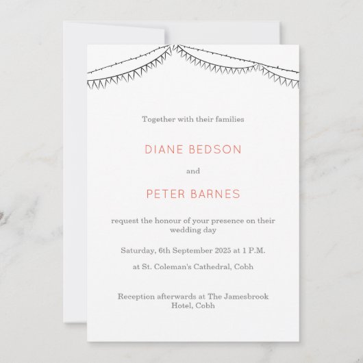 Tuin Picknick Minimalist Zwart-wit bruiloft Kaart (Achterkant)