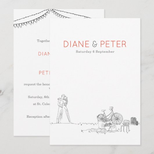 Tuin Picknick Minimalist Zwart-wit bruiloft Kaart (Voorkant / Achterkant)