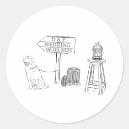 Tuin Picknick Minimalist Zwart-wit bruiloft Ronde Sticker