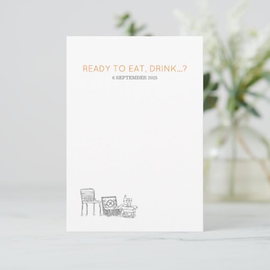 Tuin Picknick Minimalist Zwart-wit bruiloft RSVP Kaartje (Staand voorkant)