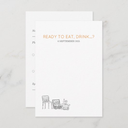 Tuin Picknick Minimalist Zwart-wit bruiloft RSVP Kaartje (Voorkant / Achterkant)