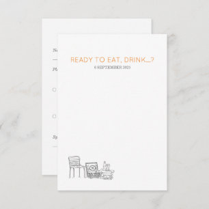 Tuin Picknick Minimalist Zwart-wit bruiloft RSVP Kaartje