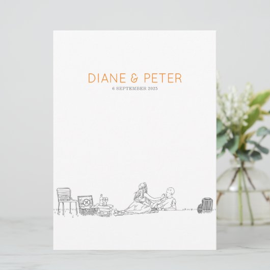 Tuin Picknick Minimalistische Zwart-Wit Bruiloft Menu (Staand voorkant)