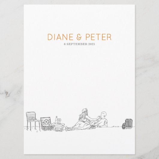 Tuin Picknick Minimalistische Zwart-Wit Bruiloft Menu (Voorkant)