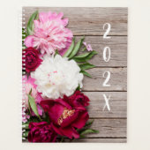 Tuin pioenroos bloemen op rustiek hout planner (Voorkant)