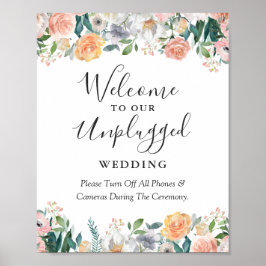Tuin Roos Bloemen Unplugged Wedding Ceremony Sign Poster