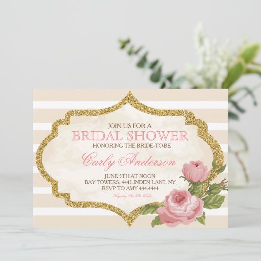  Tuin Roos Bruids Douche Uitnodiging (Staand voorkant)