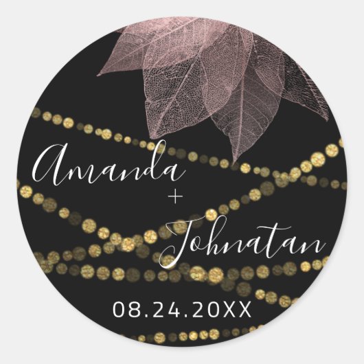 Tuin Roos Goud Blad Naam Datum Wit Goud Licht Ronde Sticker (Voorkant)