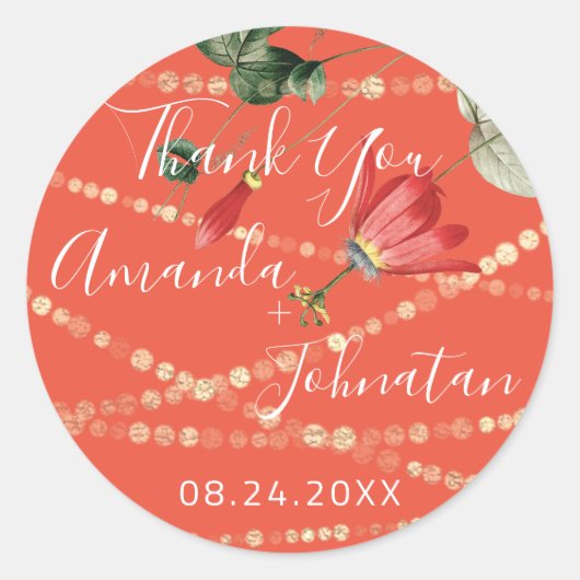 Tuin Roos Gouden Blad Naam Datum Koraal Gouden Ivy Ronde Sticker (Voorkant)