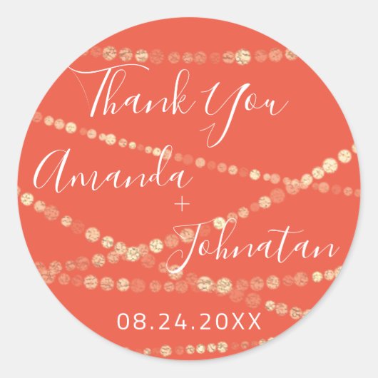 Tuin Roos Gouden Bladnaam Datum Koraal Goud Licht Ronde Sticker (Voorkant)