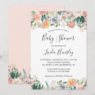 Tuin Roos Pioen Baby Shower Uitnodiging