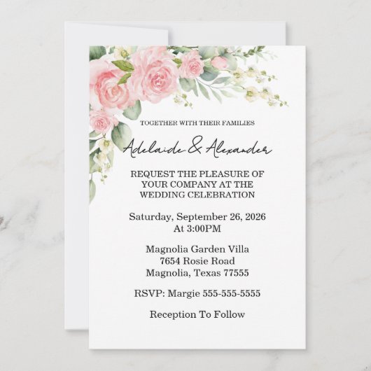 Tuin Roos Roze bruiloft Kaart (Voorkant)