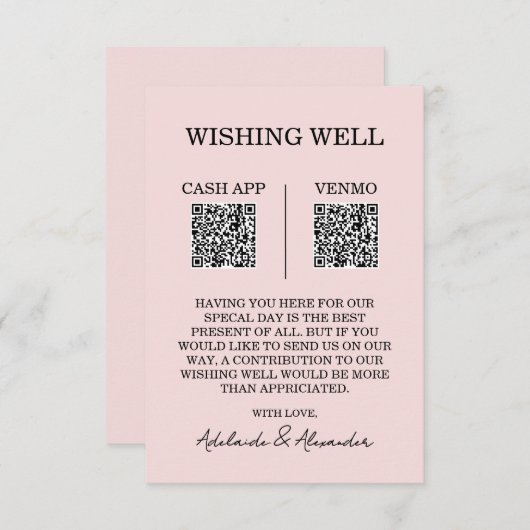 Tuin Roos Roze bruiloft Wishing Well Informatiekaartje (Voorkant / Achterkant)