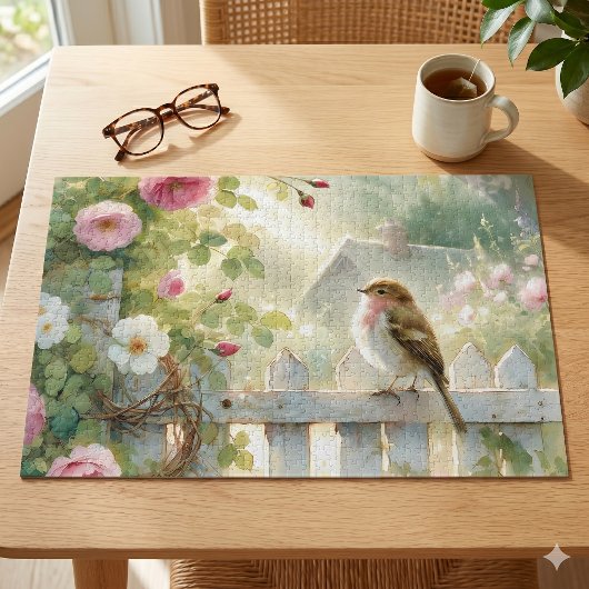 Tuin Roos Vogel Aquarel Scene Legpuzzel