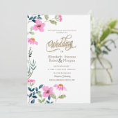 Tuin Roze Bloemen Bruiloft Kaart (Staand voorkant)