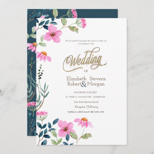 Tuin Roze Bloemen Bruiloft Kaart (Voorkant / Achterkant)