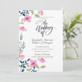 Tuin roze bloemen bruiloft uitnodiging (Staand voorkant)