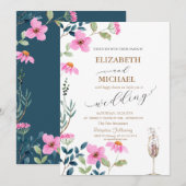 Tuin Roze Bloemen Champagne Glas Bruiloft Kaart (Voorkant / Achterkant)