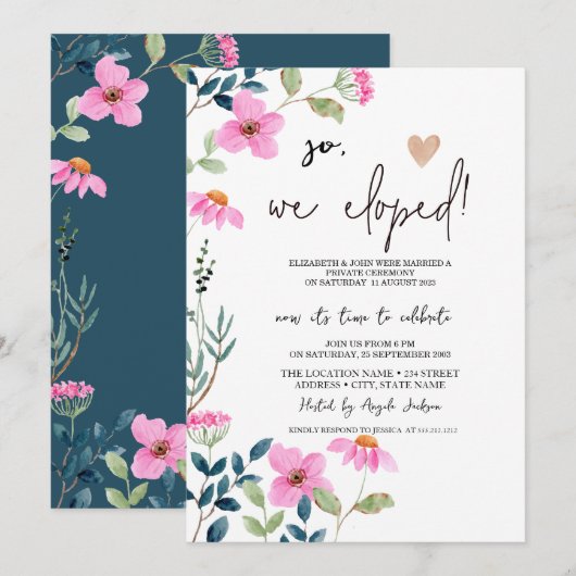 Tuin Roze Bloemen Elopement Kaart (Voorkant / Achterkant)