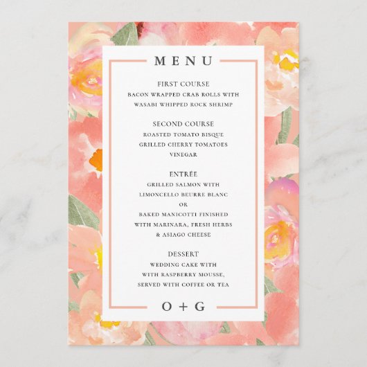 Tuin roze Bloemen. Luxe chic bruiloft Menu (Voorkant)