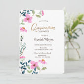 Tuin roze bloemen quinceañera kaart (Staand voorkant)