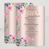 Tuin Roze Bloemen Roos Goud 80e Verjaardag Kaart (Voorkant / Achterkant)