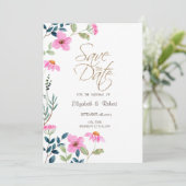 Tuin Roze Bloemen Save The Date (Staand voorkant)