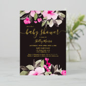 Tuin  roze bloemige waterverf baby shower folie uitnodiging (Staand Voorkant)