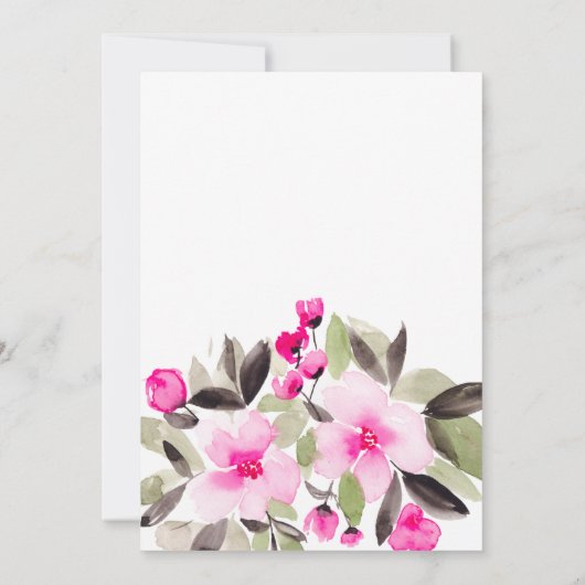 Tuin  roze bloemige waterverf baby shower kaart (Achterkant)