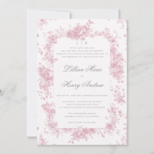  Tuin Roze Toile Franse Bloemen Huwelijk Kaart (Voorkant)