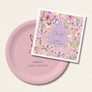 Tuin Roze Vlinder Lavendel Boog Baby Shower Servet