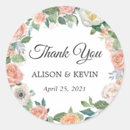 Tuin Rozen Bloemenkrans bruiloft gunst dank u Ronde Sticker