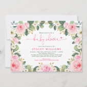 Tuin Rozen Hot Pink Floral Greenery Baby shower Kaart (Voorkant)