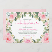 Tuin Rozen Hot Pink Floral Greenery Baby shower Kaart (Voorkant / Achterkant)