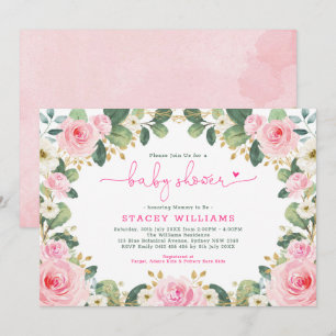 Tuin Rozen Hot Pink Floral Greenery Baby shower Kaart