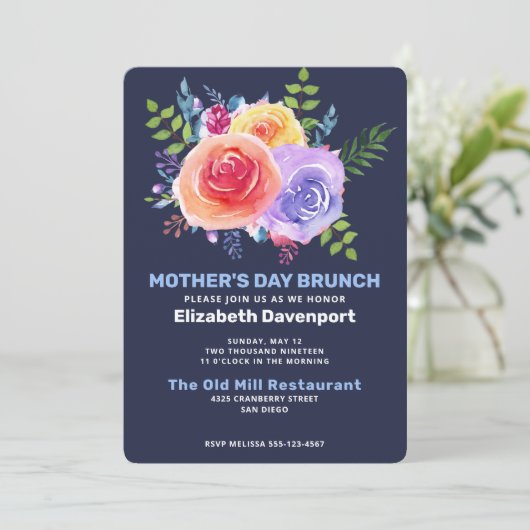 Tuin Rozen in Waterverf Moederdag Brunch Kaart (Staand voorkant)