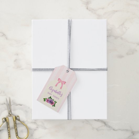 Tuin Rozen Roze Baby shower Cadeaulabel (Met Touw)