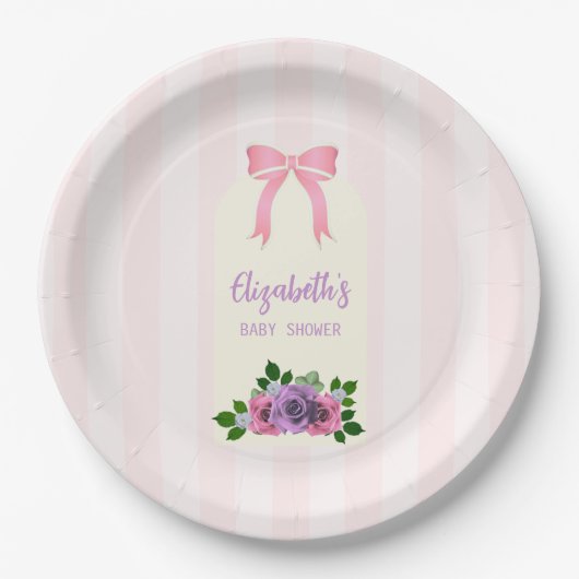 Tuin Rozen Roze Baby shower Papieren Bordje (Voorkant)