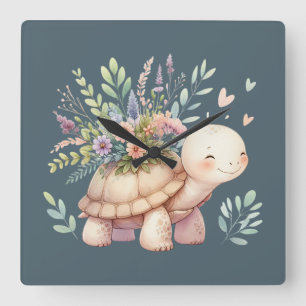 Tuin Schildpad Aquarel Cottage Stijl Vierkante Klok