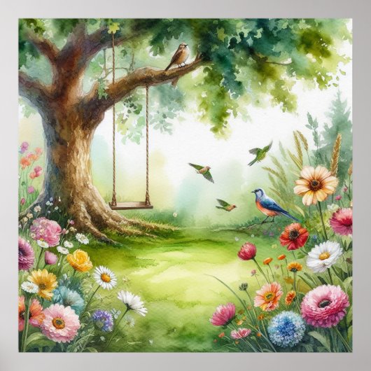 Tuin Schommel Landschap 8 Poster (Voorkant)