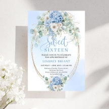 Tuin Script Blauwe Bloem Goud Sweet 16 Verjaardag 