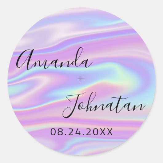 Tuin Simpel Naam Datum Zwart Holografisch Ronde Sticker (Voorkant)