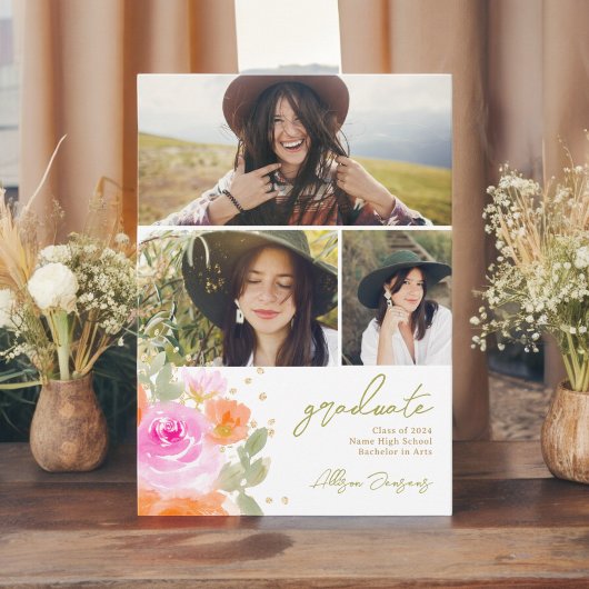 Tuin sinaasappel wilde bloemen 3 foto's afstuderen aankondiging