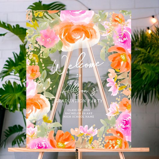 Tuin sinaasappel wilde bloemen welkom afstuderen acryl bord