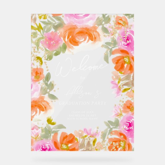 Tuin sinaasappel wilde bloemen welkom afstuderen acryl bord (Voorkant)