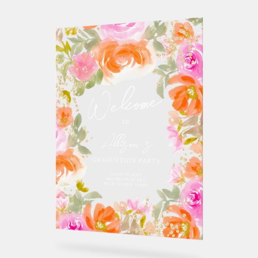 Tuin sinaasappel wilde bloemen welkom afstuderen acryl bord (Hoek)