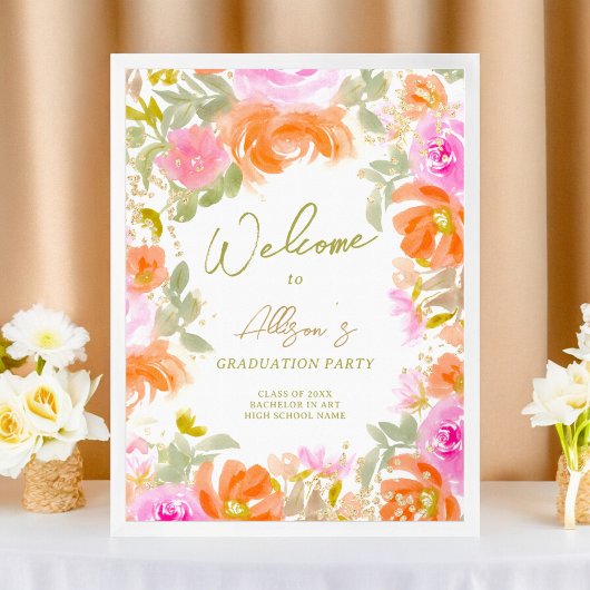 Tuin sinaasappel wilde bloemen welkom afstuderen poster