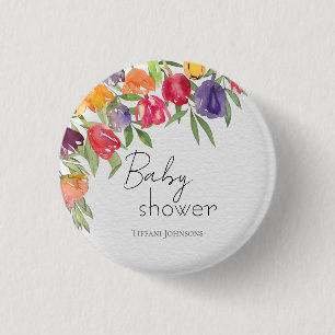 Tuin Soiree Tulpen & Groen Baby shower Ronde Button 3,2 Cm