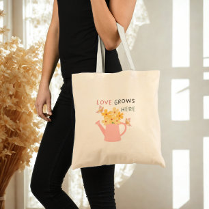Tuin Spreuk 'Liefde Groeit Hier' Tote Bag